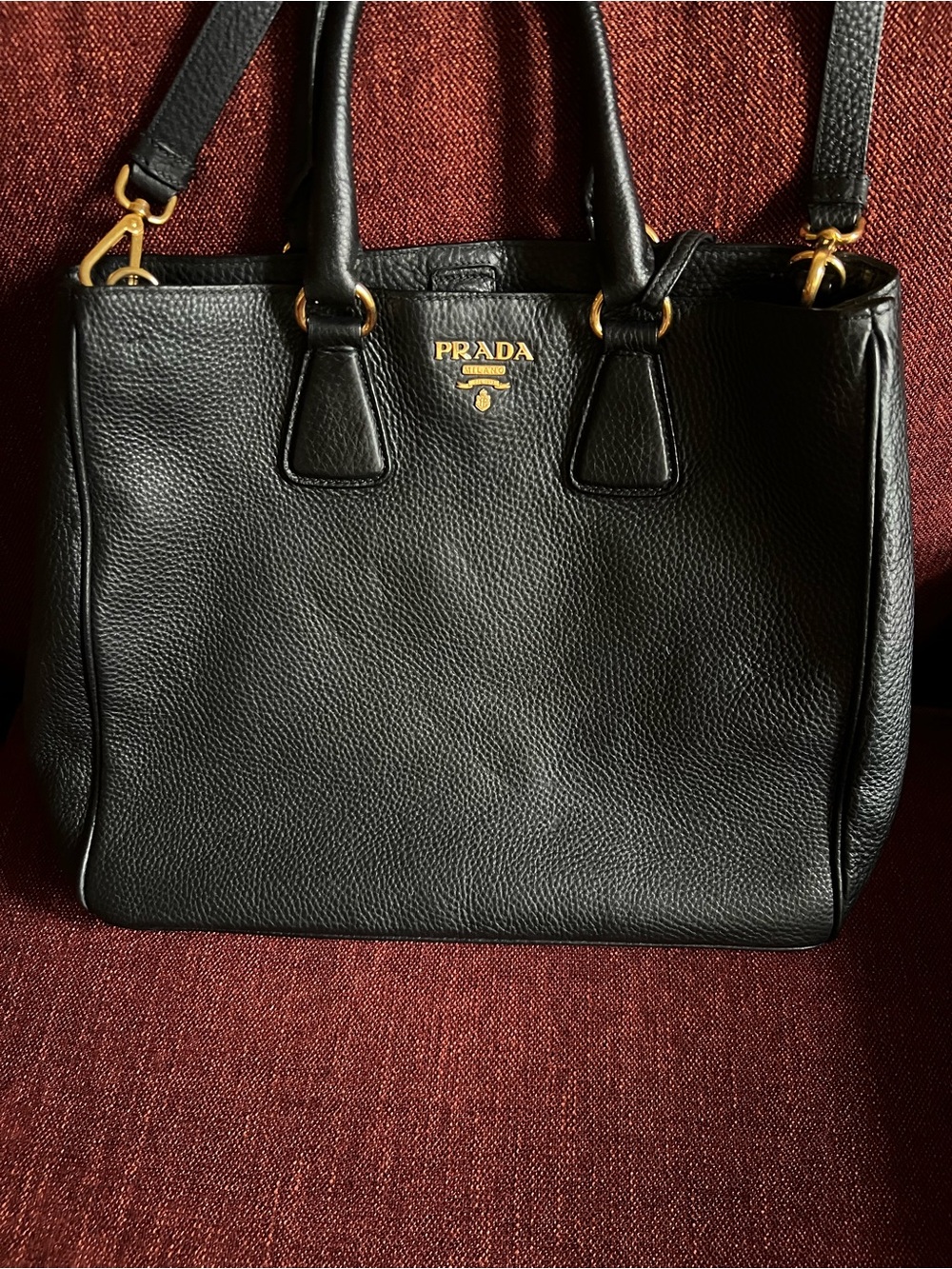 Prada Black Leather Tote with Gold Hardware Accents - Picture 2 of 10